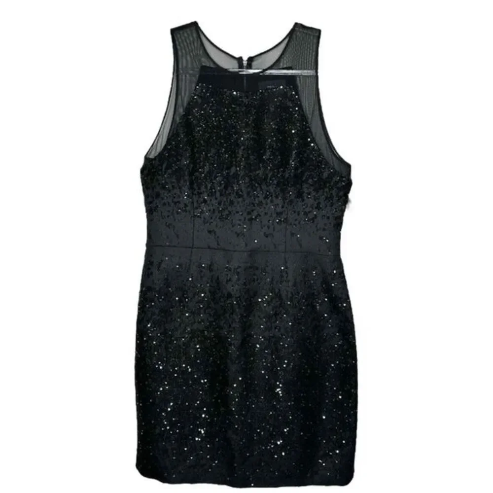 Vera Wang Womens Mesh Trim Sequin Sheath‎ Dress Size 14 Black Metallic Party NWT - Picture 2 of 9